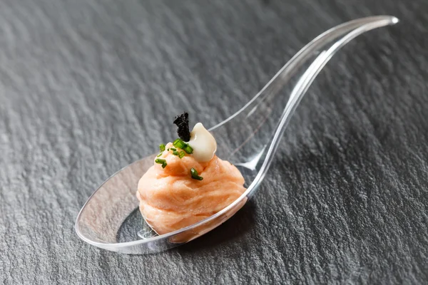 Salmon pate in spoon — Stock Photo, Image