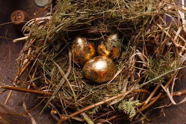 巣の中の黄金の卵 — ストック写真