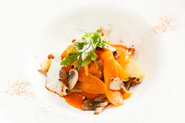 Mushrooms with carrot and potatoes — Stock Photo, Image