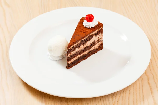 Chocolate cake with ice cream — Stock Photo, Image