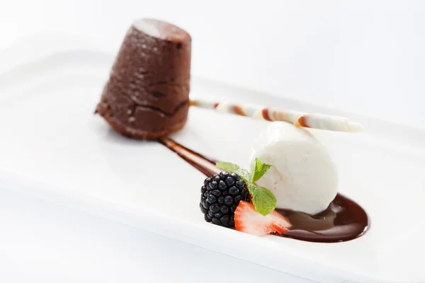 Chocolate dessert with ice cream — Stock Photo, Image