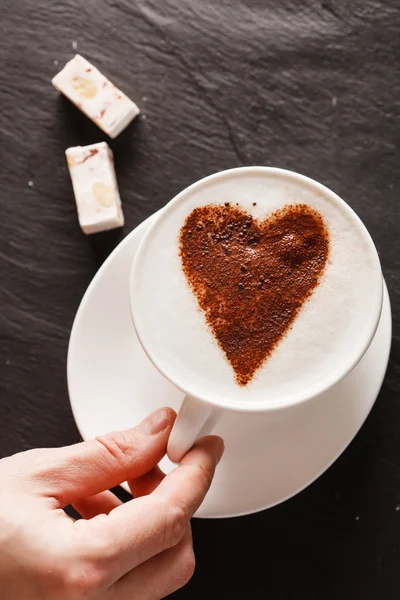 Cappuccino with foam heart — Stock Photo, Image