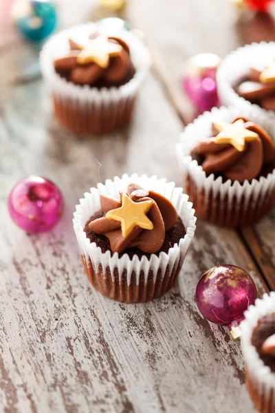 Christmas cupcakes with stars — Stock Photo, Image