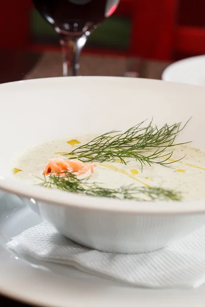 Cream soup with salmon — Stock Photo, Image