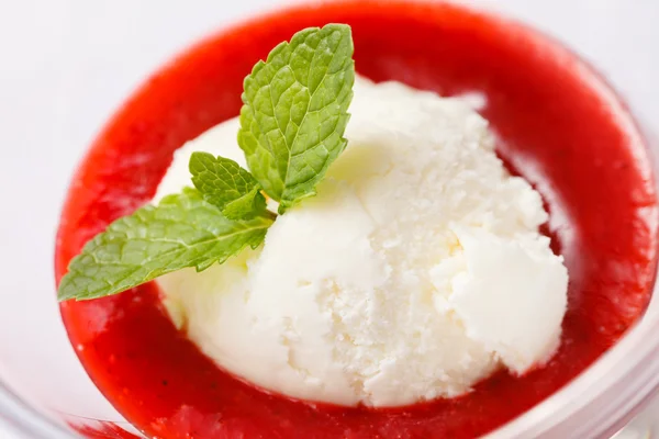 Vanilla ice cream with mint — Stock Photo, Image
