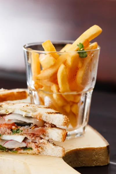 Sandwich with french fries — Stock Photo, Image