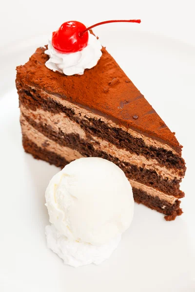 Sjokoladekake med iskrem – stockfoto
