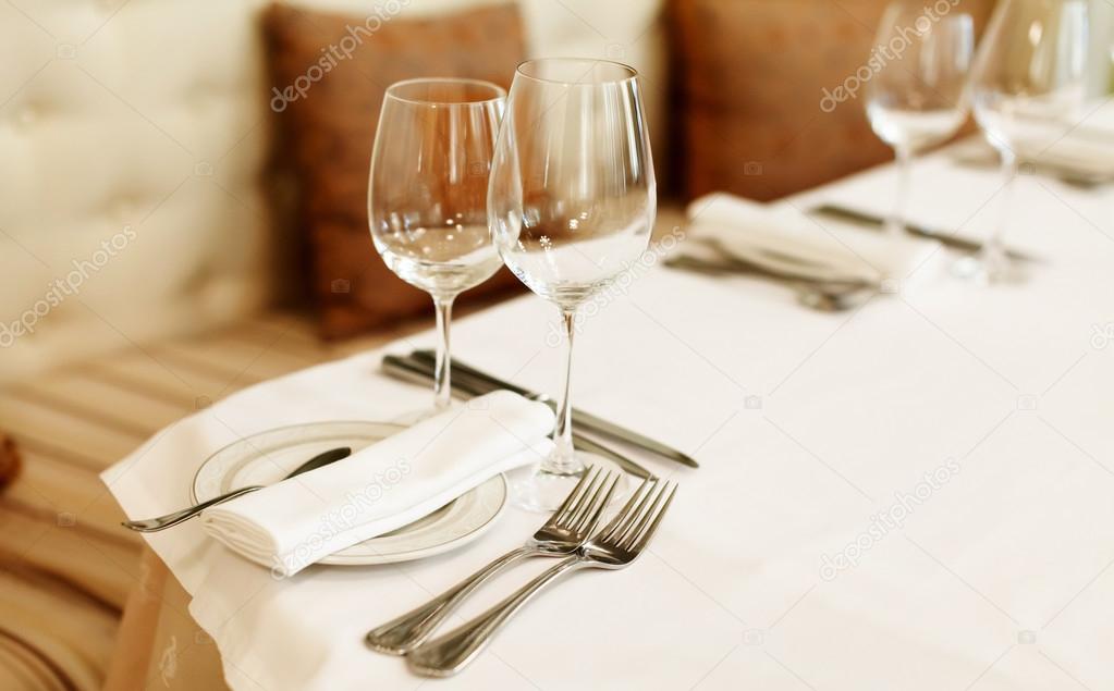 Table setting in restaurant interior