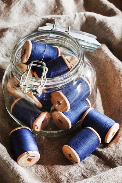 Spools of blue thread — Stock Photo, Image