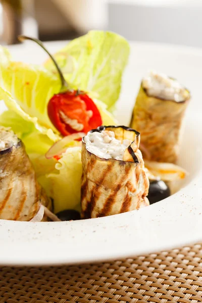 Eggplant rolls on plate — Stock Photo, Image