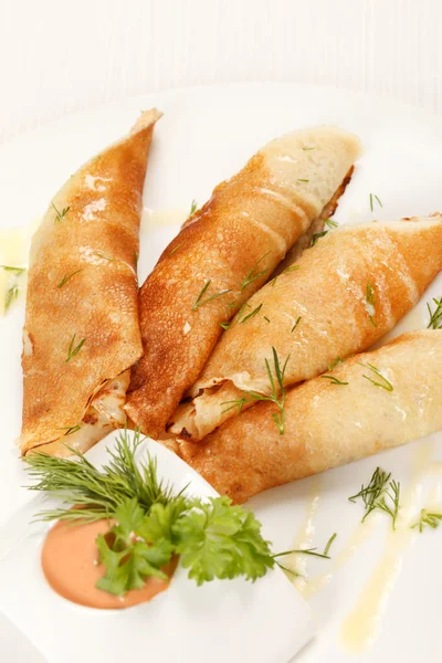 Tasty pancakes with herbs — Stock Photo, Image