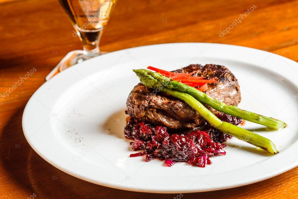 Meat steak with red cabbage