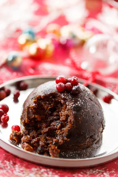 Christmas pudding with berries — Stock Photo, Image