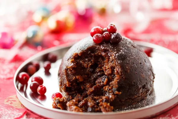 Christmas pudding with berries — Stock Photo, Image