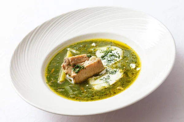 Green soup with meat — Stock Photo, Image