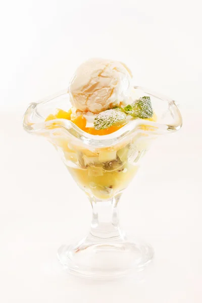 Ice cream with fruits in glass — Stock Photo, Image