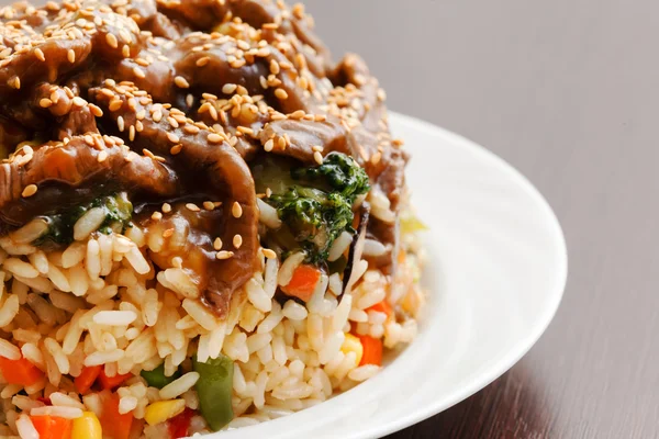 Rice with pork and sauce — Stock Photo, Image