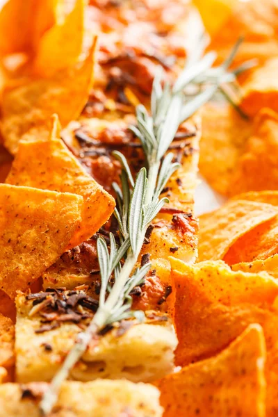 Italian snacks with bread and tacos — Stock Photo, Image