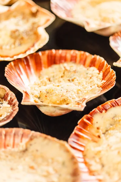 Vieiras saborosas em conchas — Fotografia de Stock