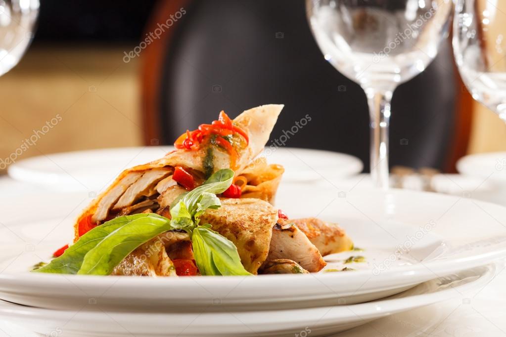 Crepes with chicken and vegetables