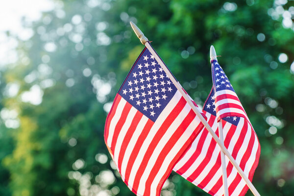 American flags in sunny weather outdoors