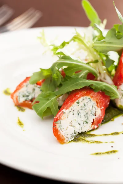 Little peppers filled with cheese — Stock Photo, Image