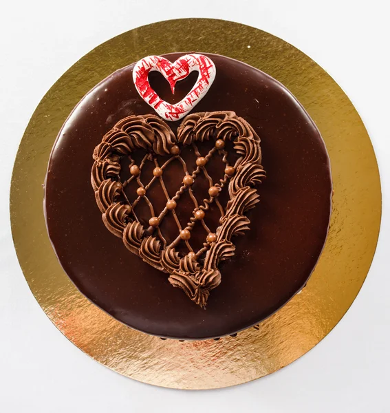Chocolate cake in shape of heart — Stock Photo, Image