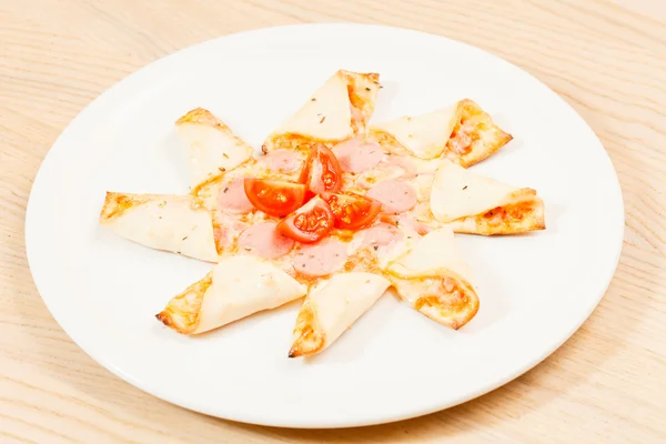 Pizza with sausage for kids — Stock Photo, Image