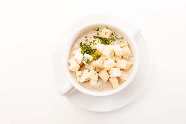 Mushroom cream soup with croutons — Stock Photo, Image