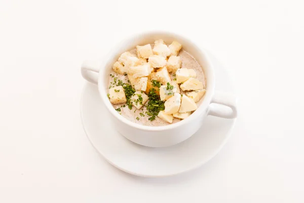 Sup krim jamur dengan croutons — Stok Foto