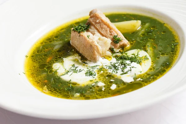 Sopa con carne en plato —  Fotos de Stock