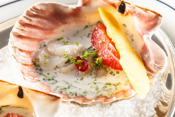 Fresh scallops on table — Stock Photo, Image