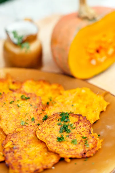 Sweet pumpkin pancakes — Stock Photo, Image