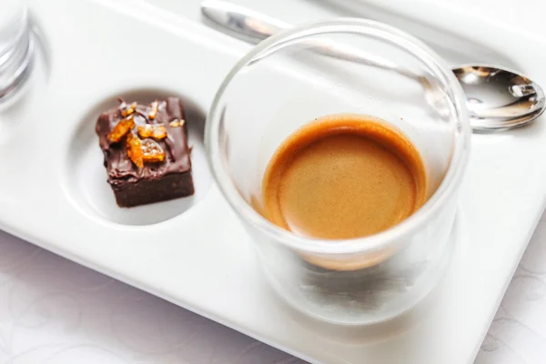 Espresso served in glass — Stock Photo, Image