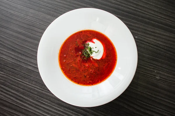 Beetroot soup with sour cream — Stock Photo, Image