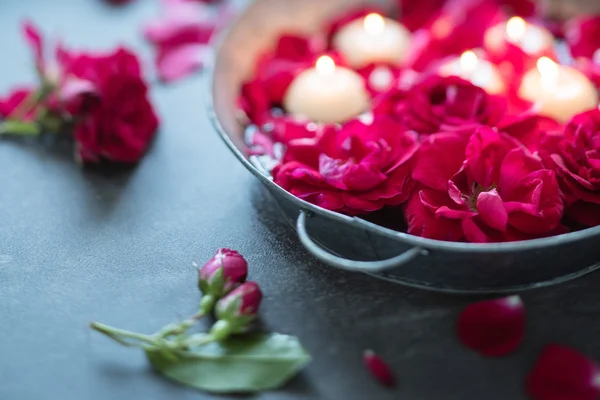 Rose petals and candles — Stock Photo, Image