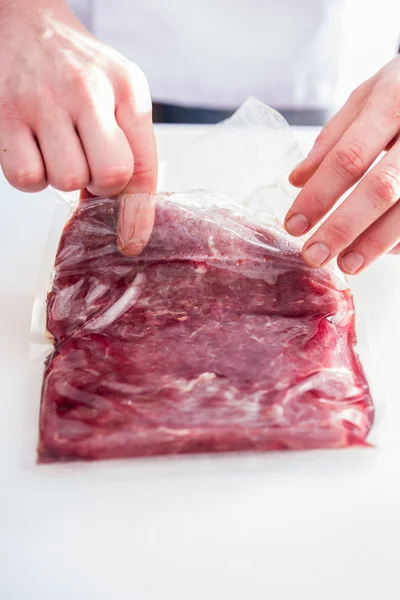 Chef making steak — Stock Photo, Image