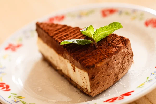 Torta al cioccolato con foglie di menta — Foto Stock