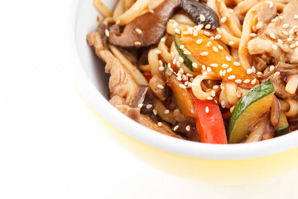 Tasty noodle with meat and vegetables — Stock Photo, Image