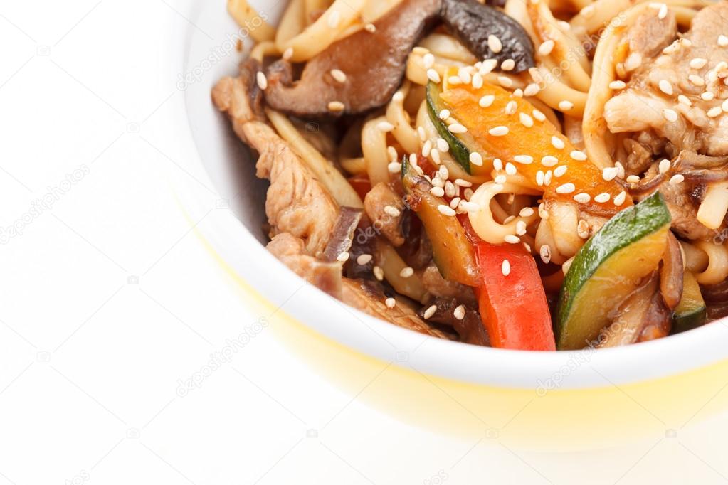 Tasty noodle with meat and vegetables