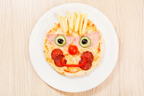 Pizza for kids with funny face — Stock Photo, Image