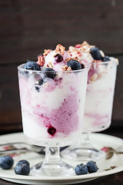 Berries yogurt in glasses Royalty Free Stock Images