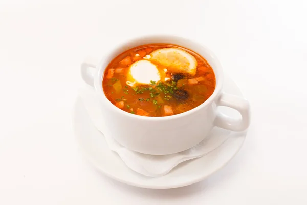 Soup solyanka in plate — Stock Photo, Image