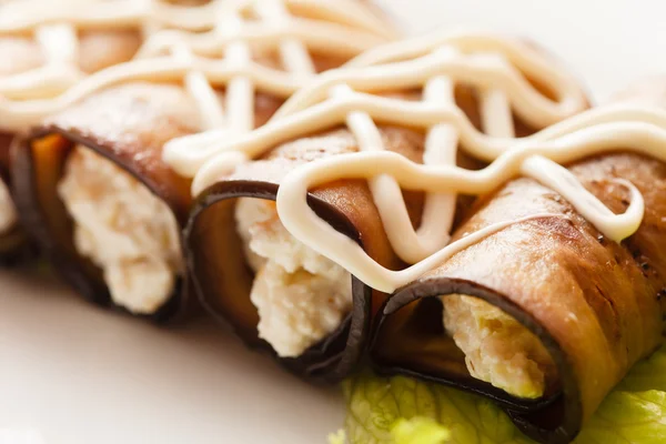 Eggplant rolls with  mayonnaise — Stock Photo, Image