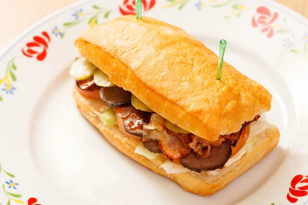 Tasty sandwich on plate — Stock Photo, Image