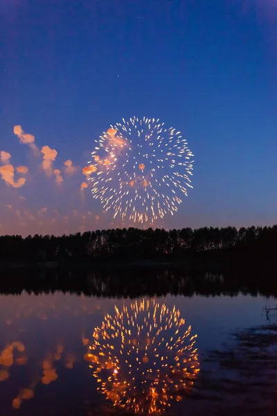 Firework with reflection in the water — Stock Photo, Image