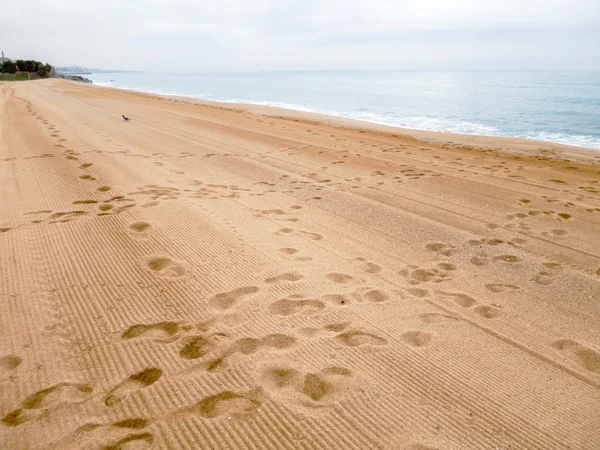 Sandy beach with footprints — Stock Photo, Image