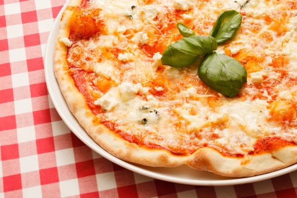 fesleğen yaprakları ile peynirli pizza