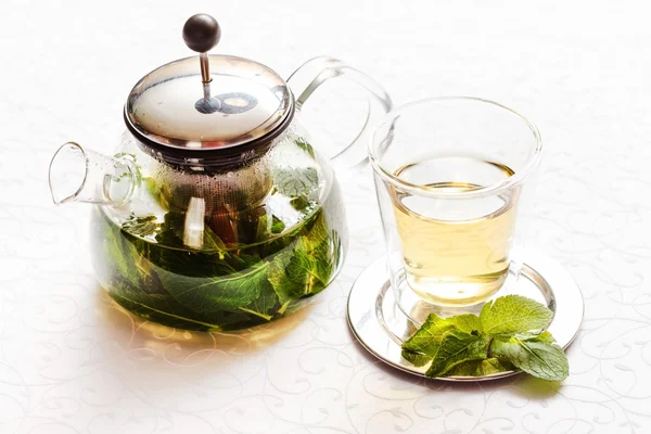 Mint tea in pot — Stock Photo, Image