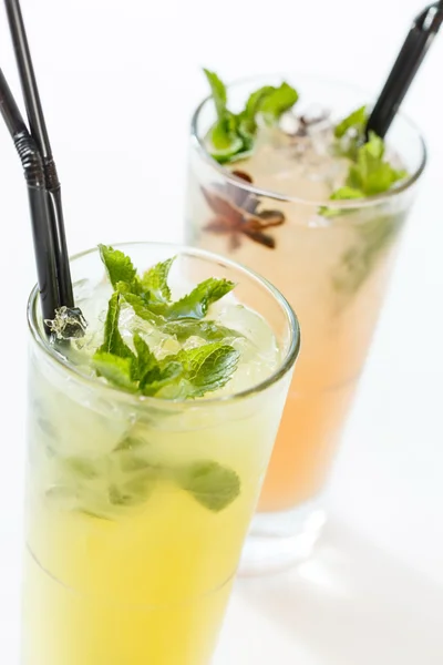 Summer fruit cocktails with straws — Stock Photo, Image